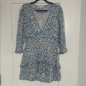 LoveShackFancy Blue Floral Long Sleeve Dress
